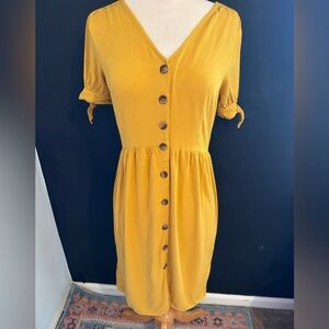 one clothing Mustard Button-Front Midi Dress
